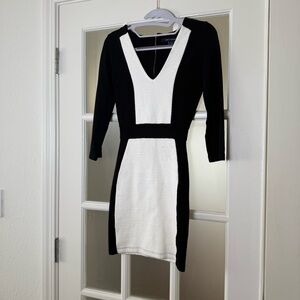 French Connection Black and White Long Sleeve Dress